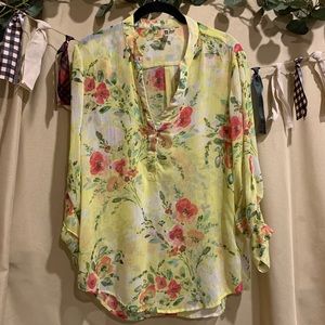 Kut from the Kloth Floral Yellow Blouse